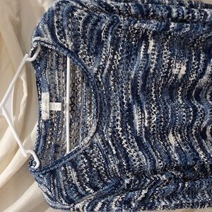 Open Knit Shades of Blue with White Long Sleeve Sweater Size 2X